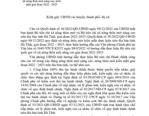 Hướng dẫn xây dựng tiêu chí Hành chính công trong xây dựng xã nông thôn mới nâng cao, kiểu mẫu giai đoạn 2022 - 2025