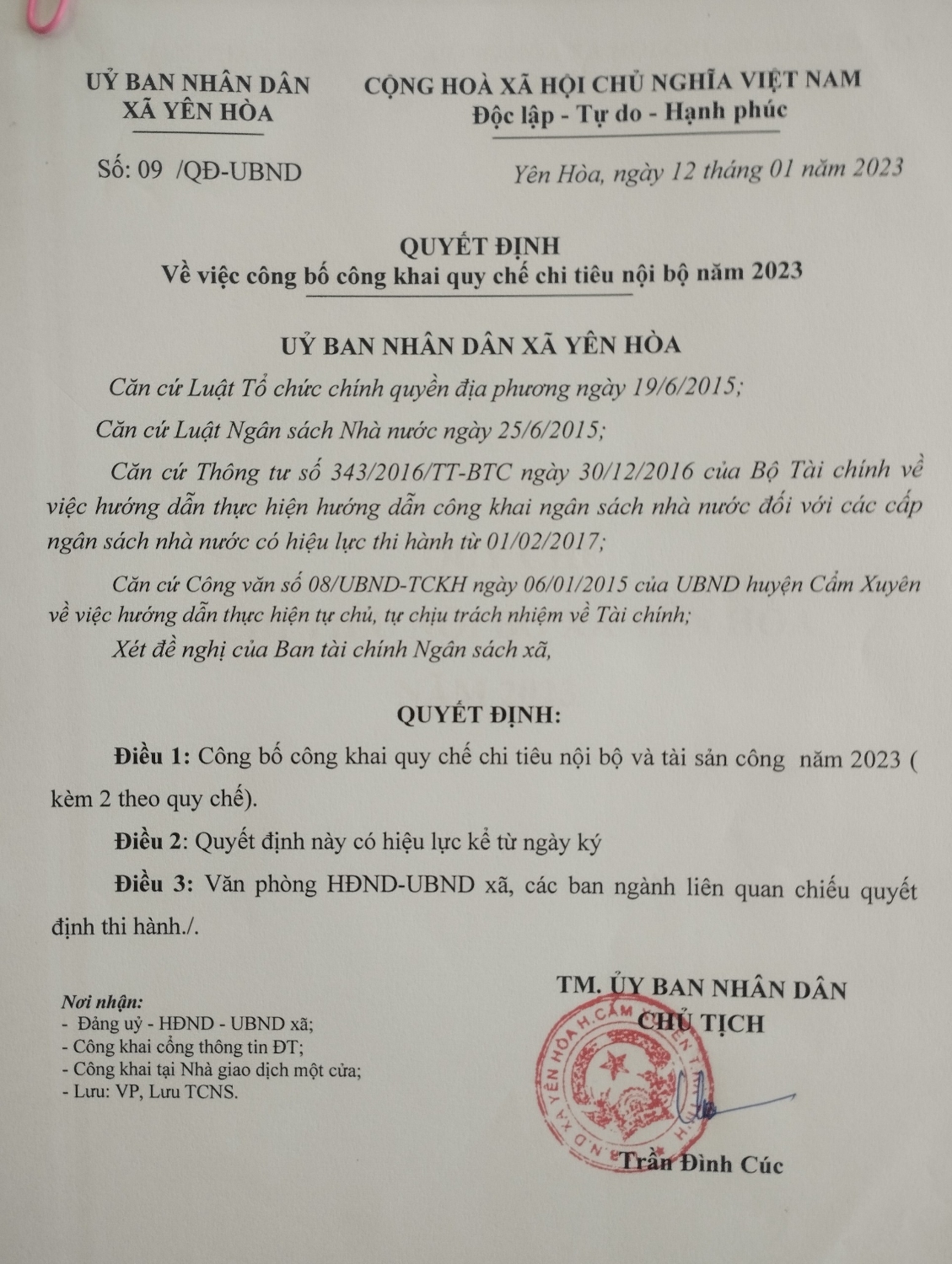 Công khai quy chế chi tiêu nội bộ